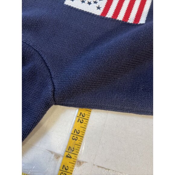 Liz Claiborne Lizsport Flag Sweater Navy Blue 100% Cotton Crew Neck Petite Large - Picture 7 of 7